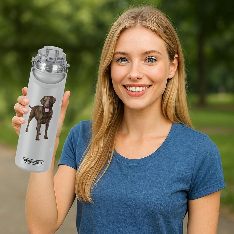 ES Pets SERENGETI 24 Oz Water Bottle Stainless Steel with Spill Proof Lid - Double walled Vacuum Insulated water flask - Realistic 3D Print of your favorite dog (Labrador Chocolate) - Image 2